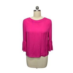 Alice + Olivia Shirt Womens Medium Pink 100% Silk Bell Sleeve‎ Back Zip Blouse